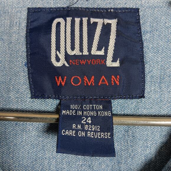 Vintage Quizz NY Woman Chambray Teddy Bears Embroidered Shirt Size 24 Blue - Picture 8 of 10